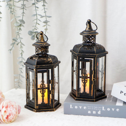 10 inch High Vintage Style Hanging Lantern (Set of 2)