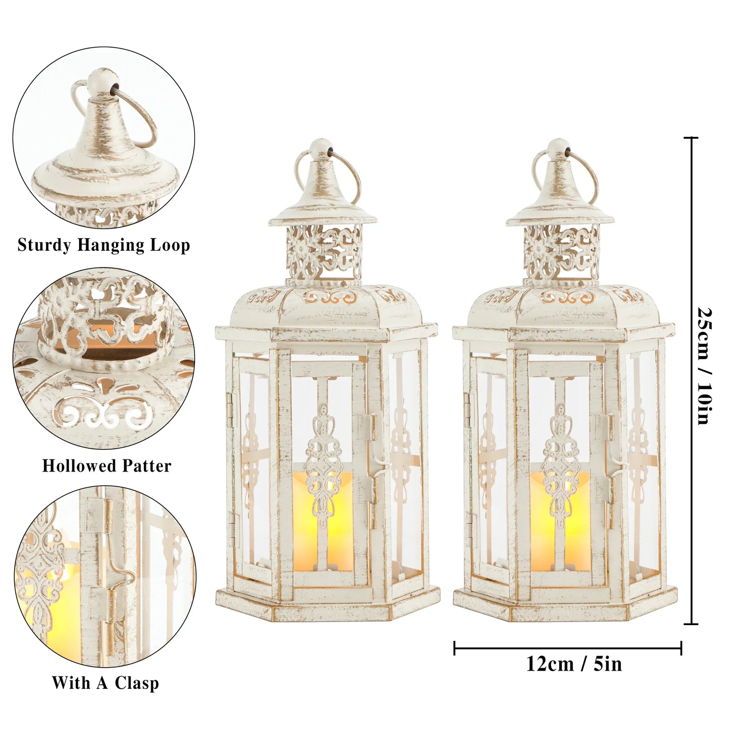 10 inch High Vintage Style Hanging Lantern (Set of 2)